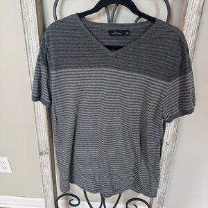 Marc Anthony Gray Striped V-Neck T-Short Sleeve Shirt Size Large
